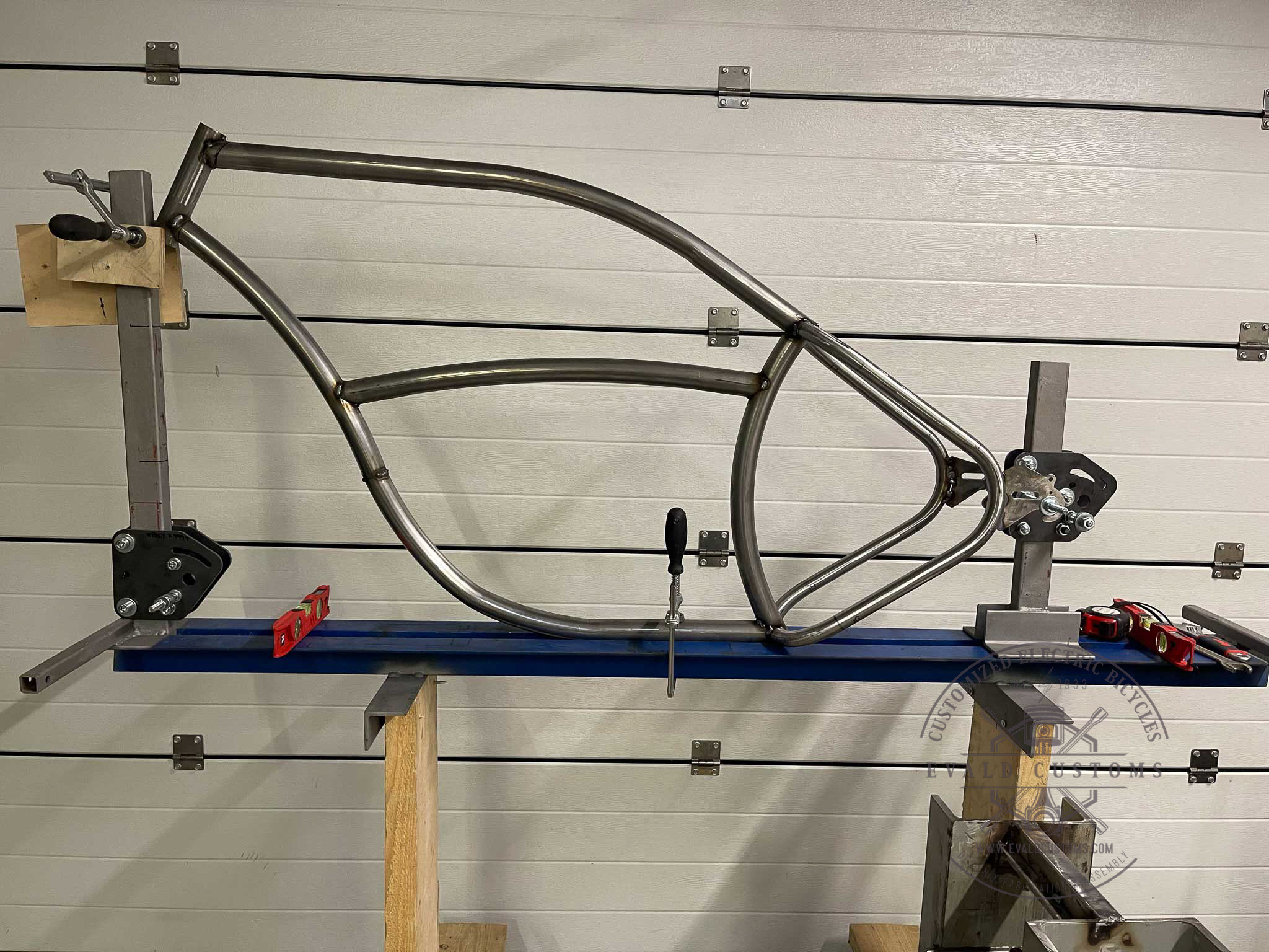 Custom electric bicycle frame under construction